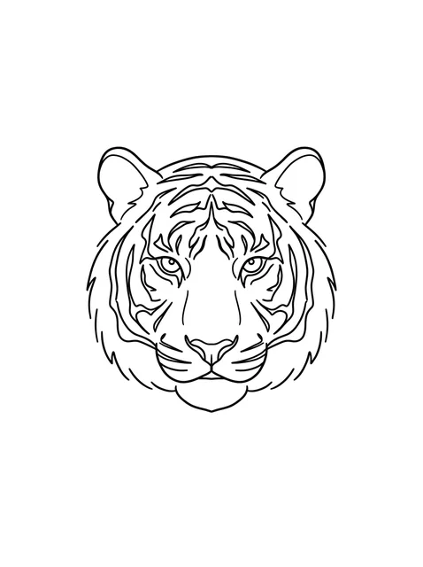 Black and white linework tiger tattoo design, outline stencil: the head of a tiger