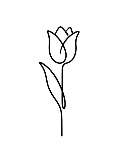 Black and white linework tulip tattoo design, outline stencil