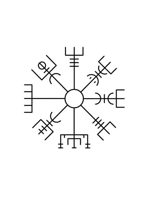 Black and white linework viking and rune tattoo design, outline stencil