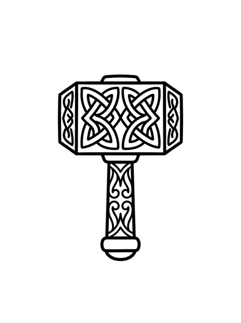 Black and white linework viking tattoo design, outline stencil