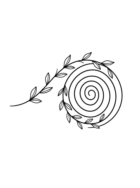 Black and white linework vine and leaf tattoo design, outline stencil