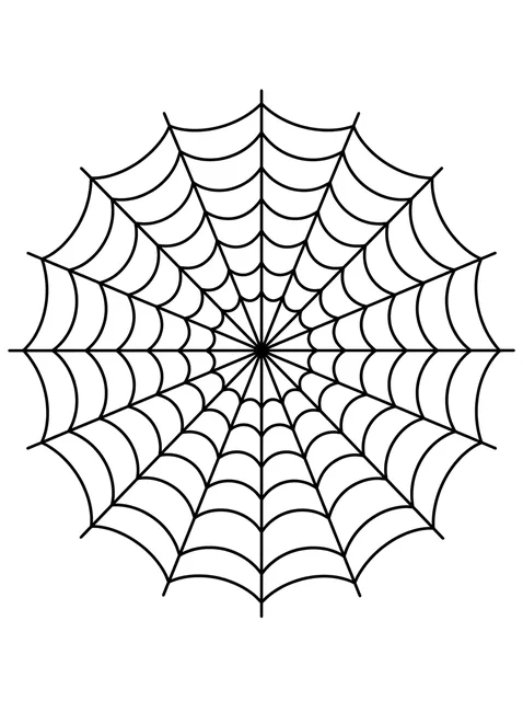 Black and white linework web tattoo design, outline stencil: a classic spider web