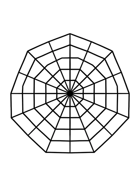 Black and white linework web tattoo design, outline stencil: a spider web