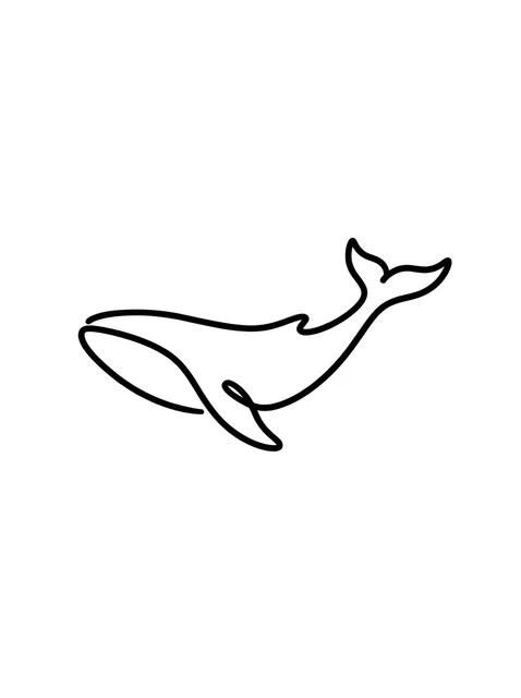 Black and white linework whale tattoo design, outline stencil