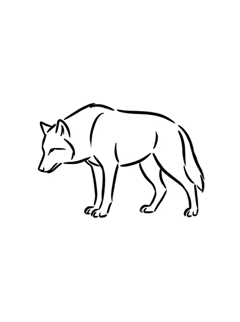 Black and white linework wolf tattoo design, outline stencil