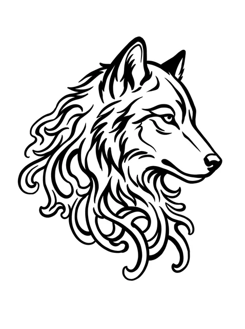 wolf tattoo stencil, linework outline