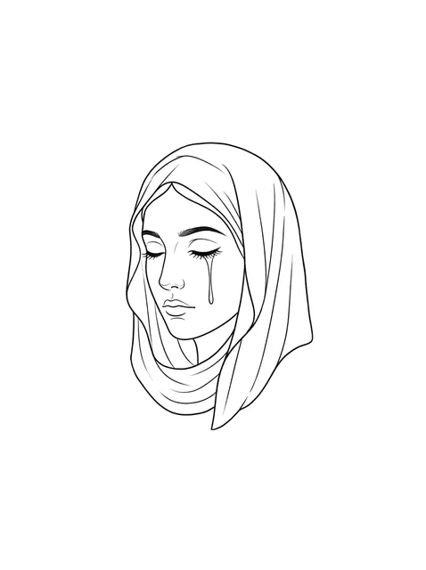 Black and white linework woman portrait tattoo design, outline stencil
