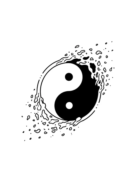 Black and white linework yin yang tattoo design, outline stencil