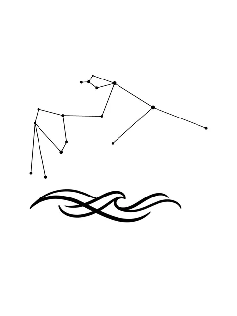 Tattoo-Vorlage mit dem Sternzeichen Wassermann und einem Sternbild, in Schwarz-Grau