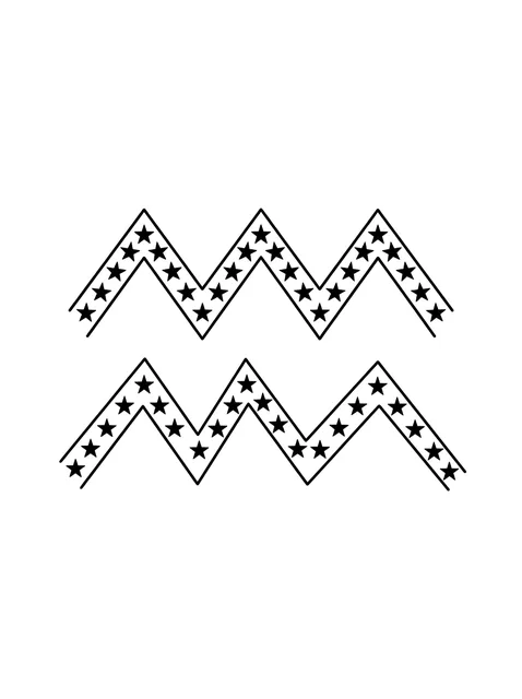 Black and white minimalist aquarius and star tattoo design, outline stencil