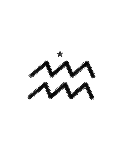 Black and white minimalist aquarius and star tattoo design, outline stencil