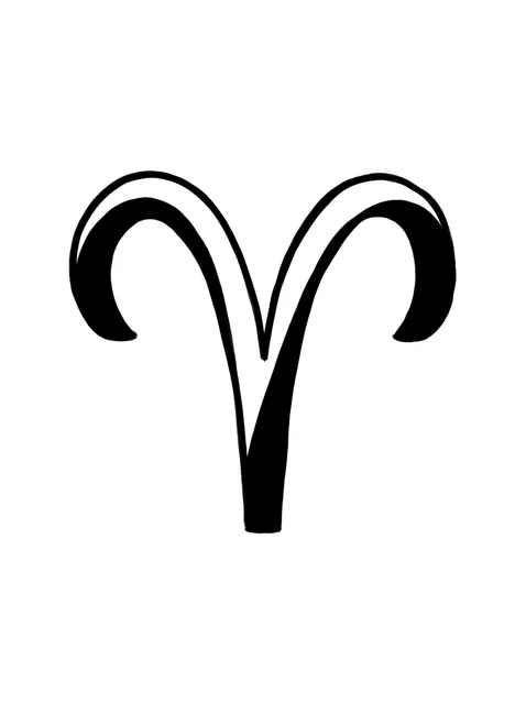 Black and white minimalist aries tattoo design, outline stencil: the Aries zodiac symbol