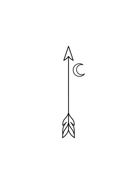 Tattoo-Vorlage mit einem Mond und einem Pfeil, Stil: minimalistisch, in Schwarz-Grau