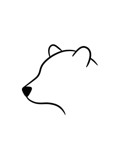 Black and white minimalist bear tattoo design, outline stencil: the profile of a bear's head