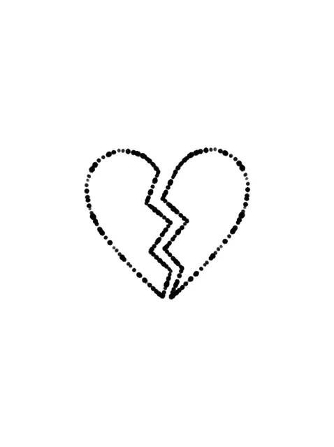 Black and white minimalist broken heart tattoo design, outline stencil