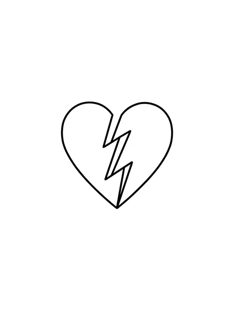 Black and white minimalist broken heart tattoo design, outline stencil