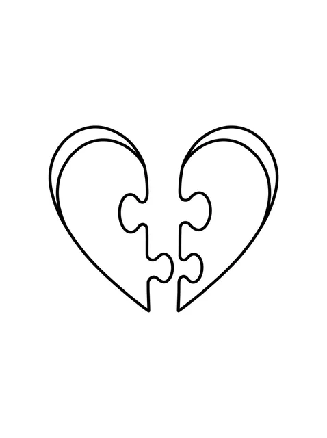 Black and white minimalist broken heart tattoo design, outline stencil