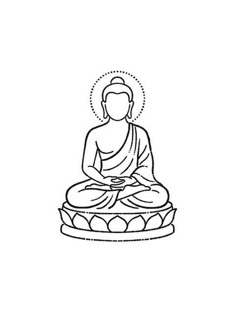 Black and white minimalist buddha and lotus tattoo design, outline stencil