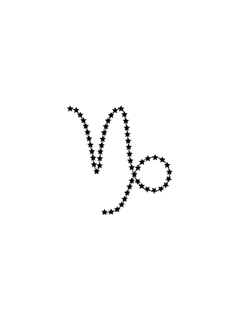 Black and white minimalist capricorn and star tattoo design, outline stencil
