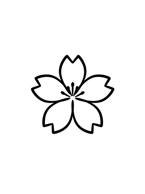 Black and white minimalist cherry blossom and flower tattoo design, outline stencil