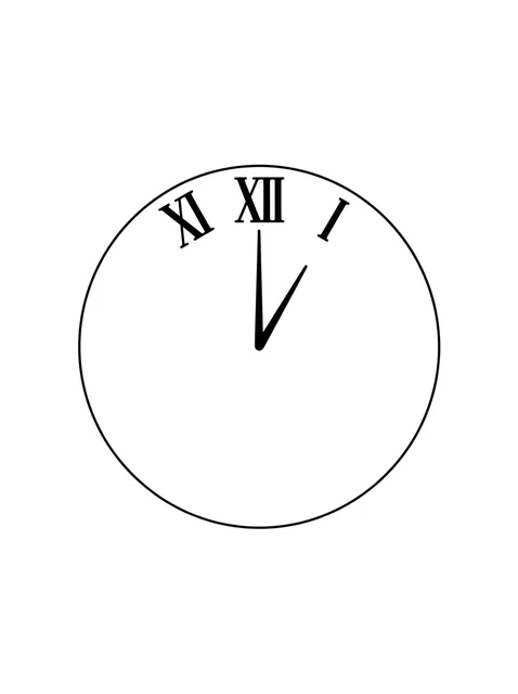 Black and white minimalist clock tattoo design, outline stencil