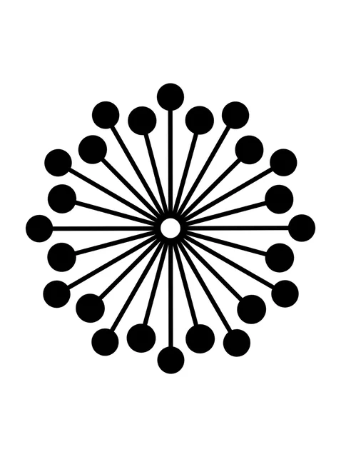 Black and white minimalist abstract and dandelion tattoo design, outline stencil