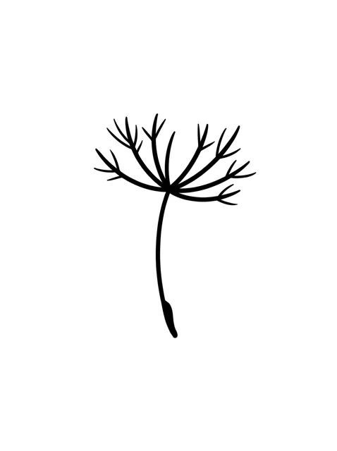 Black and white minimalist dandelion and flower tattoo design, outline stencil