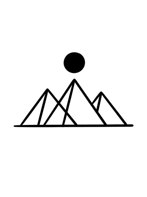 Black and white minimalist egyptian and pyramid tattoo design, outline stencil