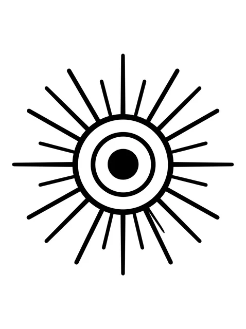 Black and white minimalist evil eye and eye tattoo design, outline stencil