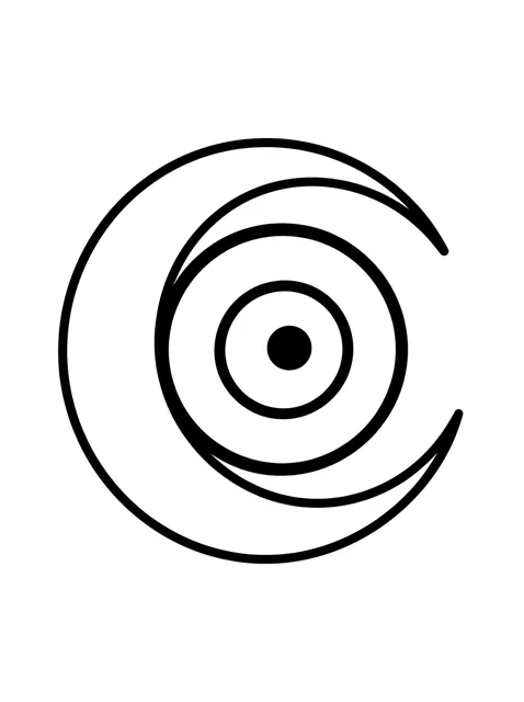 Black and white minimalist evil eye and moon tattoo design, outline stencil