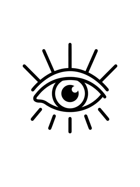 Black and white minimalist eye tattoo design, outline stencil