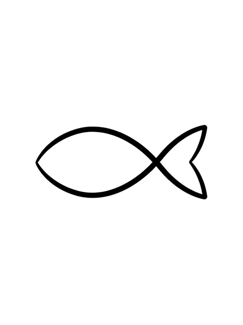 Black and white minimalist fish tattoo design, outline stencil: the Ichthys fish symbol