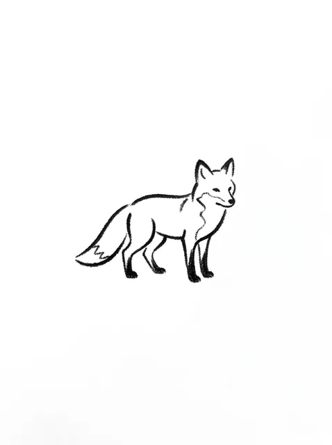 Black and white minimalist fox tattoo design, outline stencil: a notched tip
