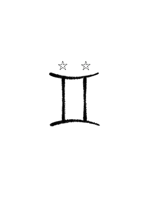 Diseño de tatuaje de gemini y una estrella de estilo minimalista en negro y gris