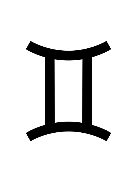 Black and white minimalist gemini tattoo design, outline stencil