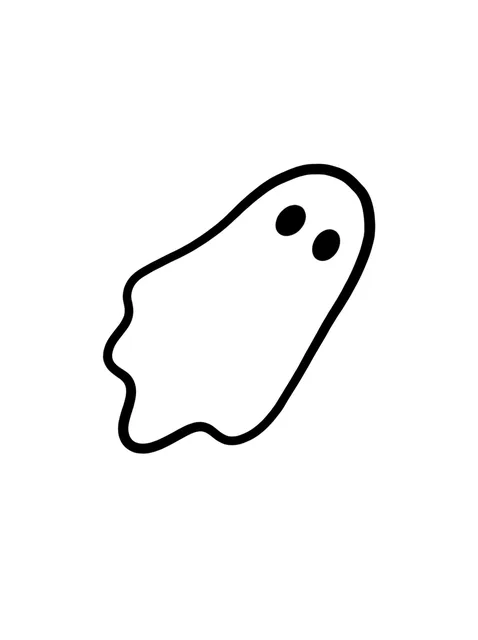 Black and white minimalist ghost tattoo design, outline stencil