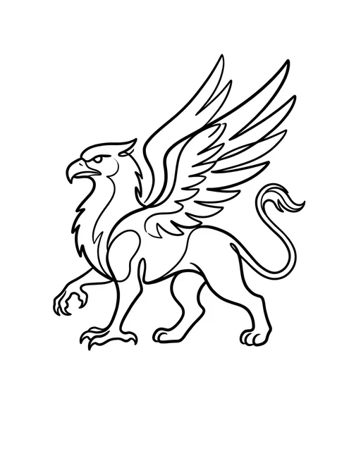 Black and white minimalist griffin tattoo design, outline stencil