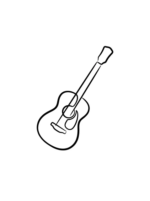 Black and white minimalist guitar tattoo design, outline stencil