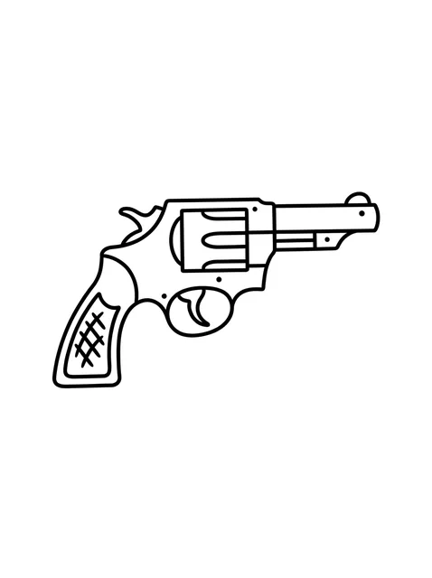 Black and white minimalist gun tattoo design, outline stencil