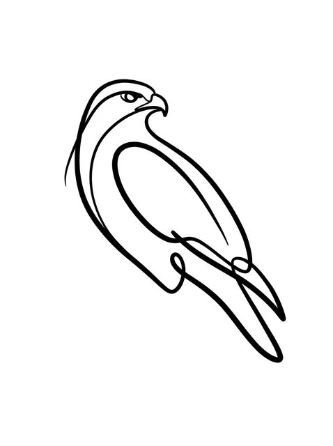 Black and white minimalist hawk tattoo design, outline stencil