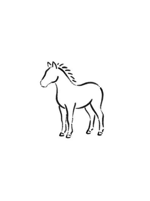 Black and white minimalist horse tattoo design, outline stencil