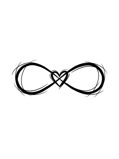 Black and white minimalist heart and infinity tattoo design, outline stencil