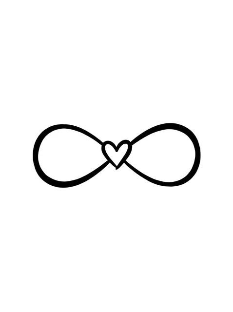 Black and white minimalist infinity and heart tattoo design, outline stencil