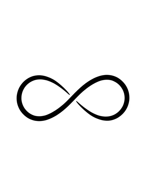 Black and white minimalist infinity tattoo design, outline stencil: an infinity symbol