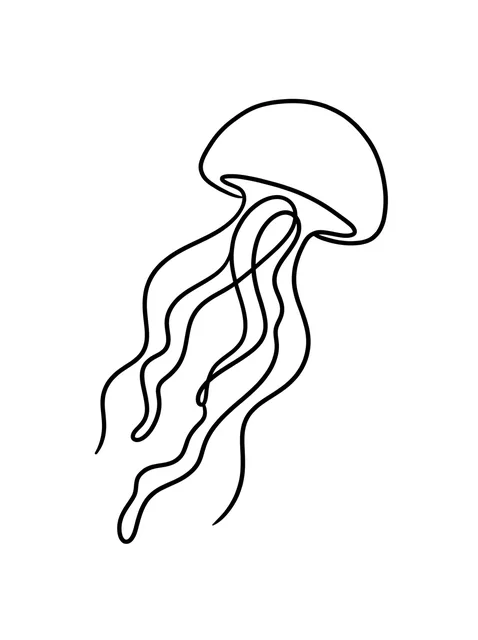 Black and white minimalist jellyfish tattoo design, outline stencil
