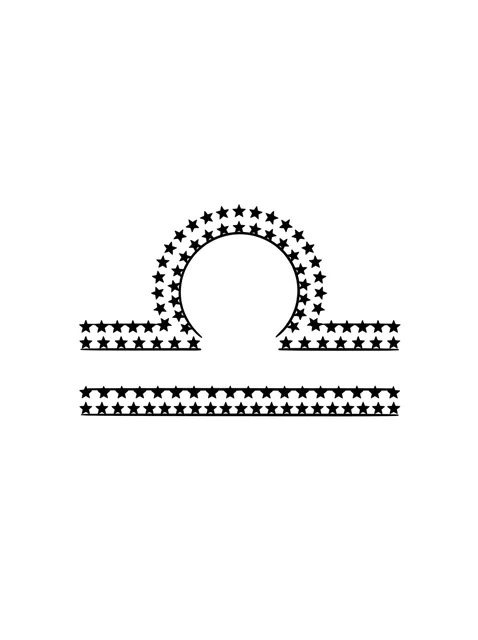 Black and white minimalist libra and star tattoo design, outline stencil