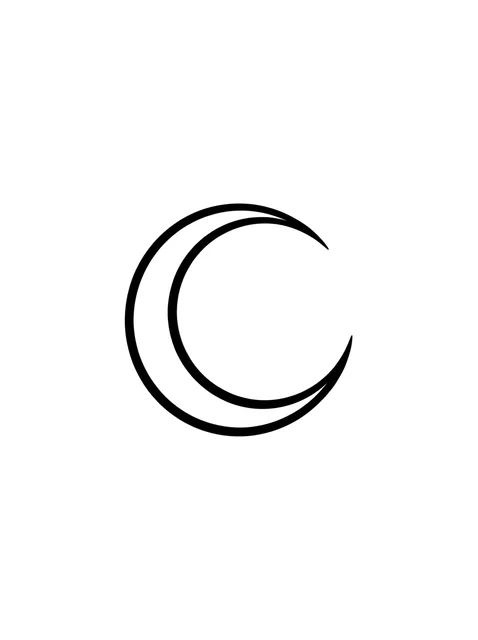 Black and white minimalist moon tattoo design, outline stencil: a crescent moon