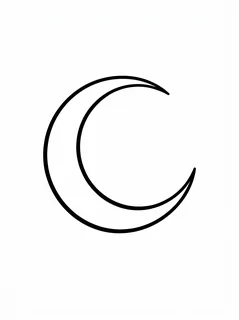 Black and white minimalist moon tattoo design, outline stencil: a crescent moon