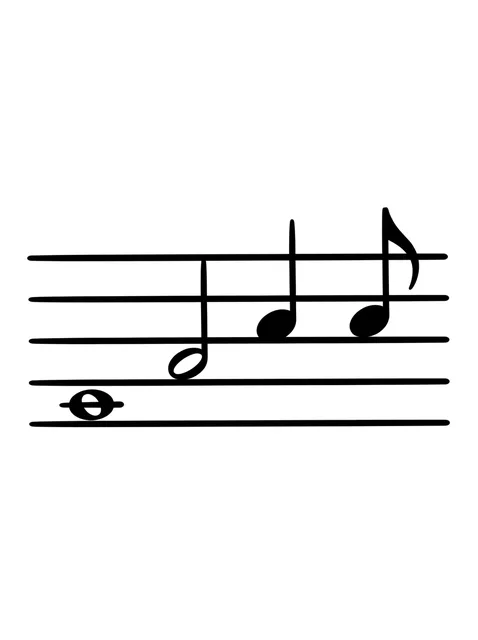 Black and white minimalist music note tattoo design, outline stencil