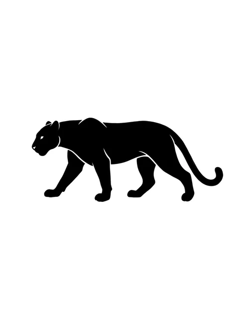 Black and white minimalist panther tattoo design, outline stencil